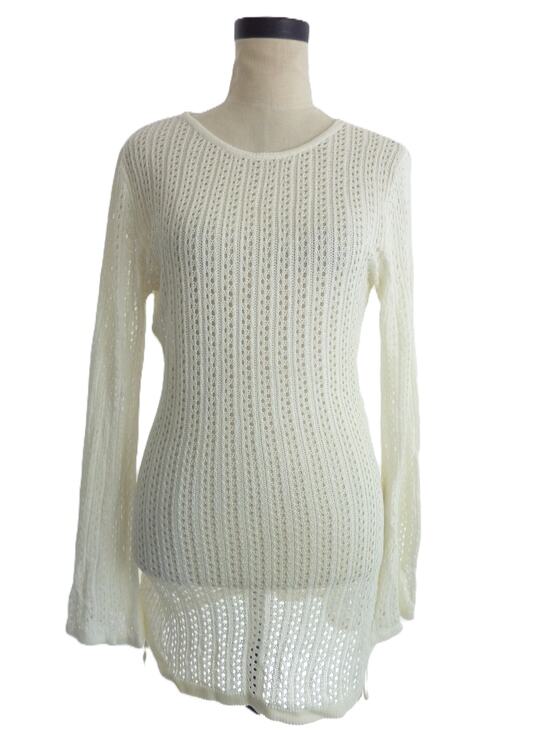 Unbranded Dresses & Skirts - Womens S White Viscose Crochet Knit Swim Cover Up Long Sleeve Beach Dress